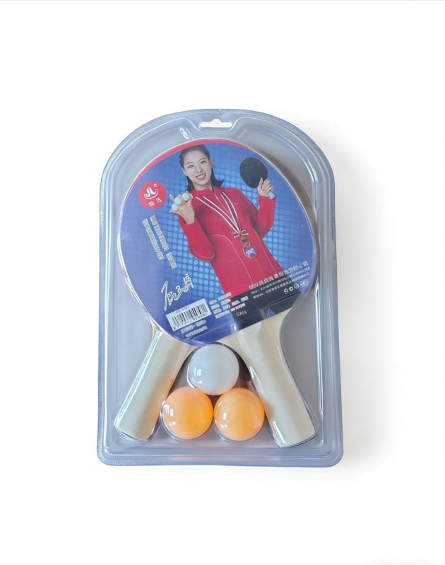 Trening set s dvije rekete i tri lopte za početnike i učenike – reketa za stolni tenis, za vanjsku upotrebu, horizontalni stil, model P001