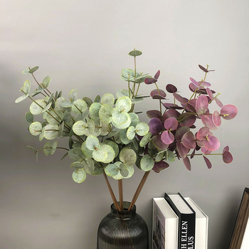 Buchet artificial cu frunze de eucalipt cu textură realistă și accente de foi de bani – decor pentru casă