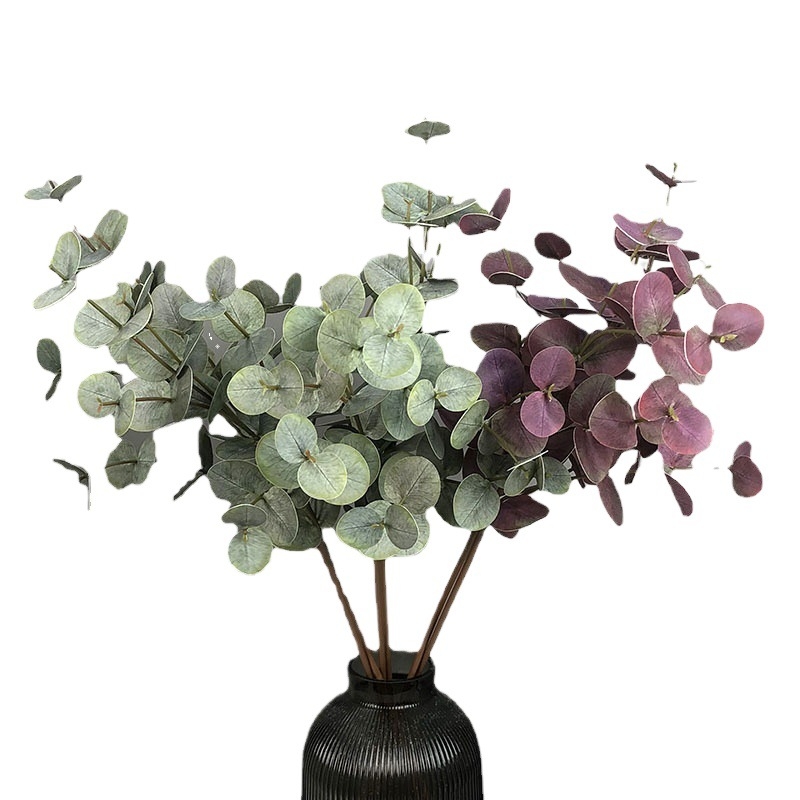 Buchet artificial cu frunze de eucalipt cu textură realistă și accente de foi de bani – decor pentru casă