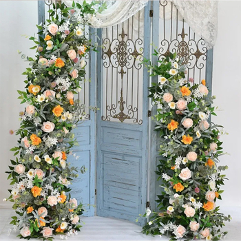 Arc floral din fier, personalizabil, cu motive de coarne pentru nuntă – ramă curbată pentru exterior, finisaj auriu