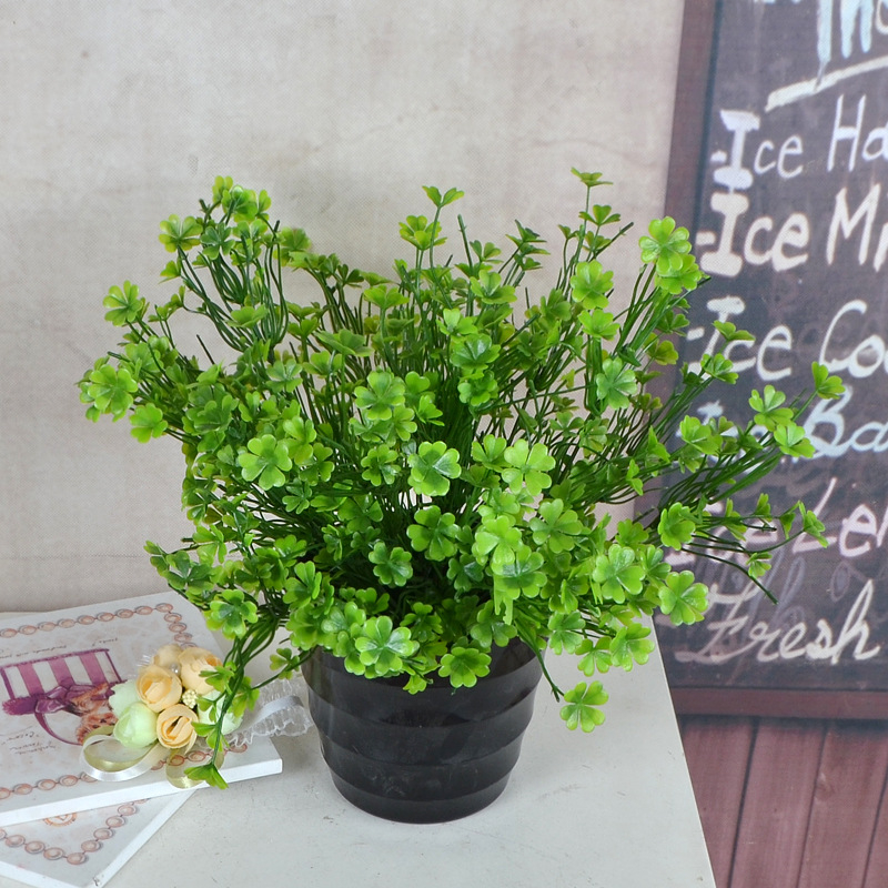 Buchet de plante artificiale cu trifoi cu șapte foi pentru grădiniță și decor comercial