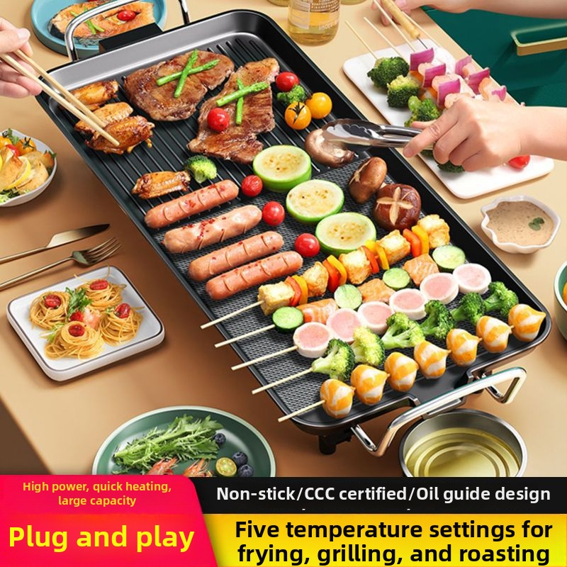 Tigaie-grill electric dreptunghiular pentru uz casnic, stil coreean, multifuncțional all-in-one, cu strat antiaderent
