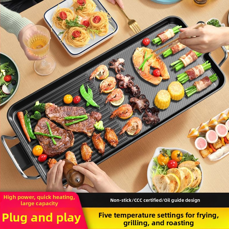 Tigaie-grill electric dreptunghiular pentru uz casnic, stil coreean, multifuncțional all-in-one, cu strat antiaderent