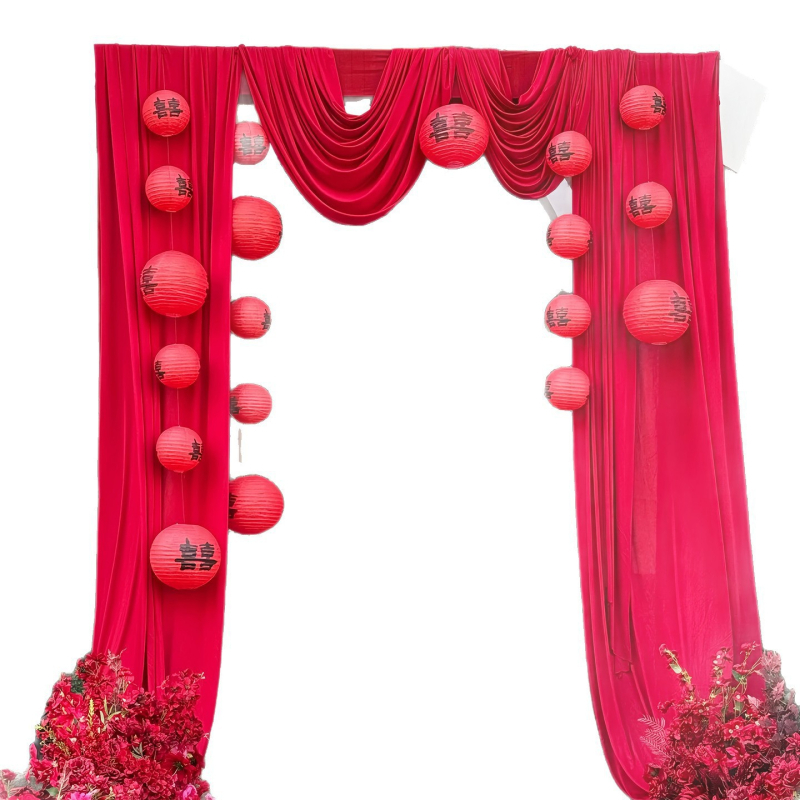 Decorațiune arc de ușă din flanelă – curte de vilă rurală pentru nuntă