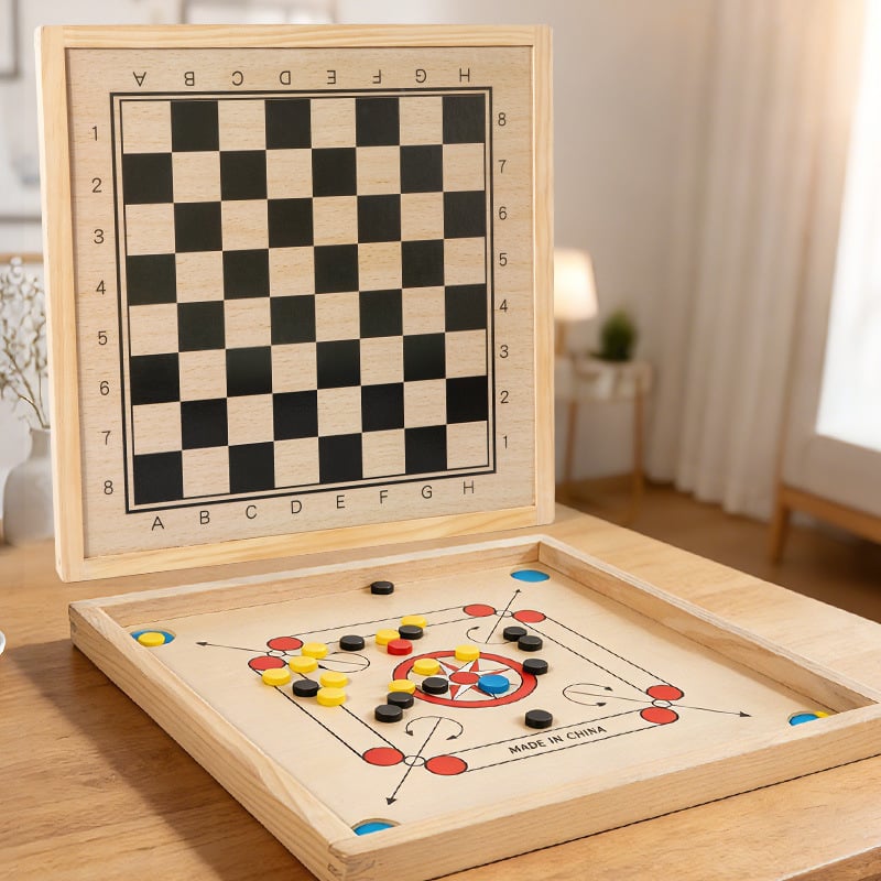 Krona Chess 3-u-1 drvena stolna igra za dva igrača, edukativna za interakciju roditelja i djece