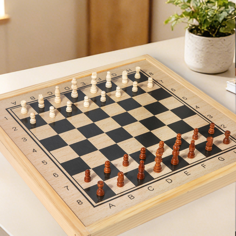 Krona Chess 3-u-1 drvena stolna igra za dva igrača, edukativna za interakciju roditelja i djece