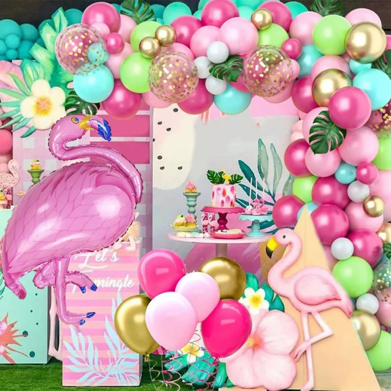 Set baloane flamingo, în stil hawaian, pentru zile de naștere de vară, decor pentru nuntă și petreceri, arc de baloane