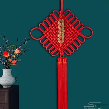 Nod chinezesc cu monede din cupru ale celor Cinci Împărați și simbolul norocului, decor pentru casa nouă