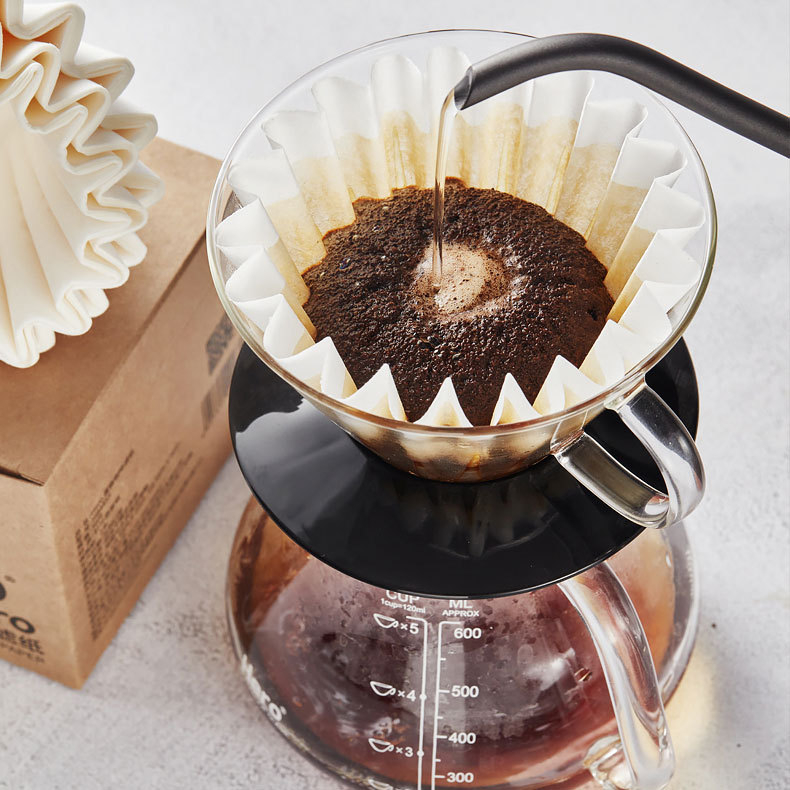 Filtru de cafea din hârtie 50 g, model valuri, formă de bol origami pentru prepararea cafelei