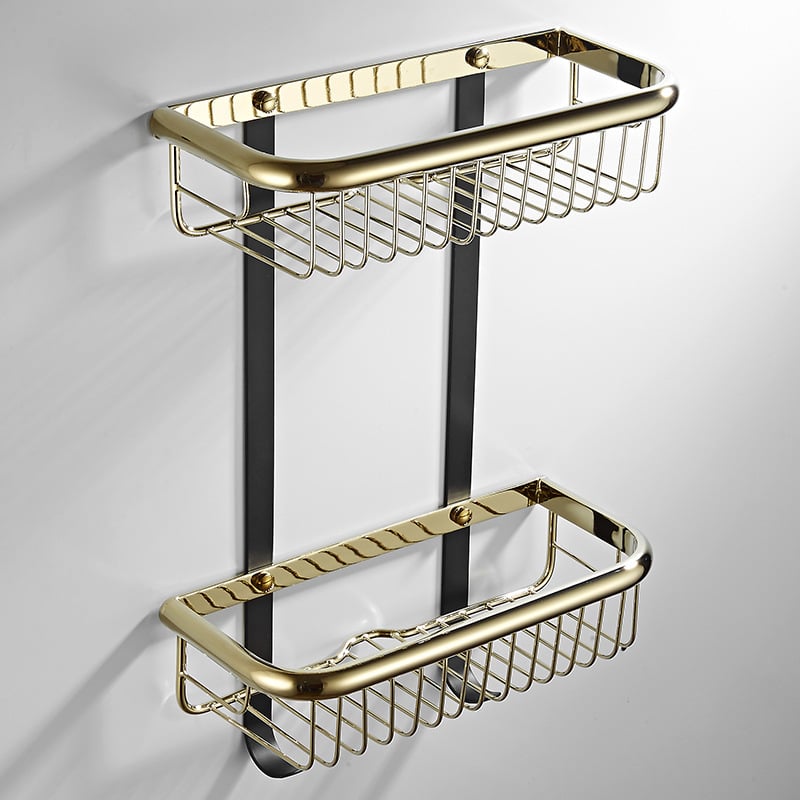 Raft de baie montat pe perete din cupru, design nordic, colț pătrat, accente albastre în formă de triunghi