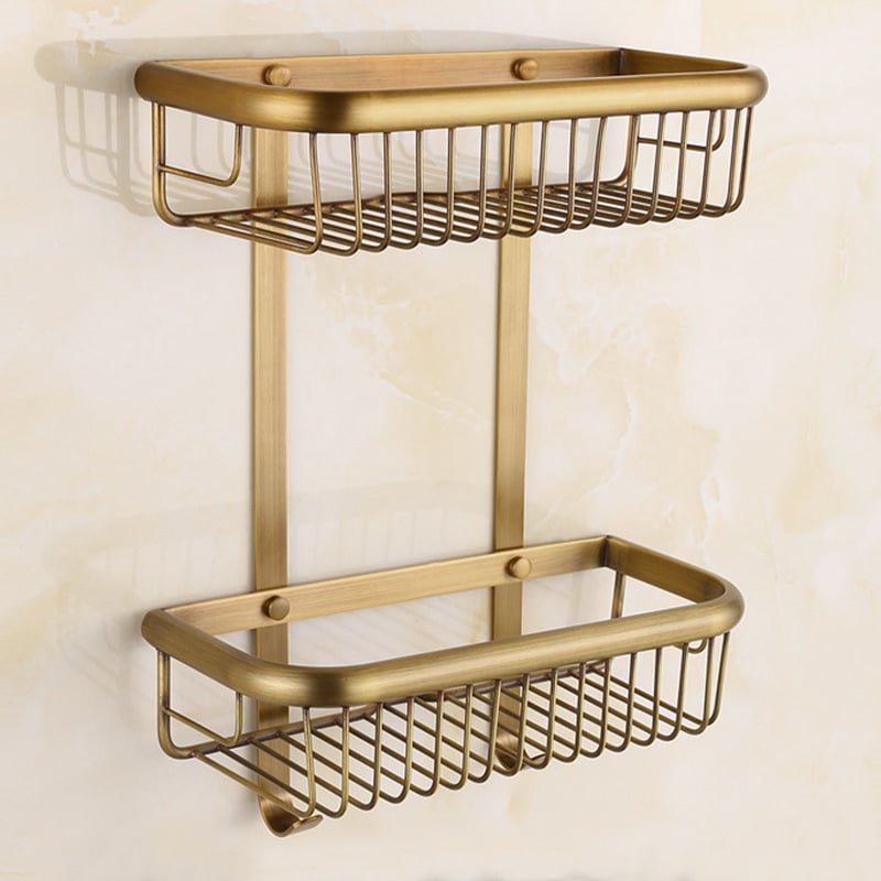 Raft de baie montat pe perete din cupru, design nordic, colț pătrat, accente albastre în formă de triunghi