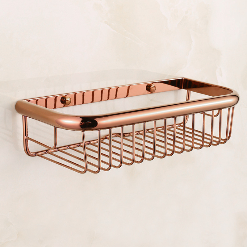 Raft de baie montat pe perete din cupru, design nordic, colț pătrat, accente albastre în formă de triunghi