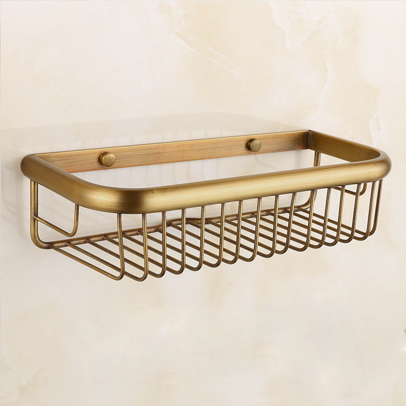 Raft de baie montat pe perete din cupru, design nordic, colț pătrat, accente albastre în formă de triunghi