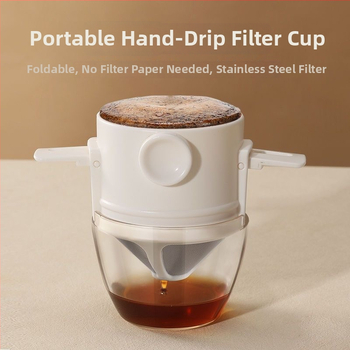 Filtru reutilizabil pentru cafea din oțel inoxidabil pentru V60, filtru pour-over pliabil cu urechi