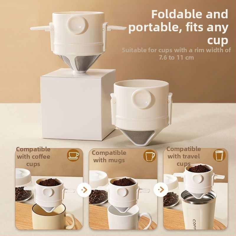 Filtru reutilizabil pentru cafea din oțel inoxidabil pentru V60, filtru pour-over pliabil cu urechi
