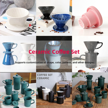 Set ceramic pentru cafea V60: filtru conic cu relief, pâlnie de picurare și cană de servire