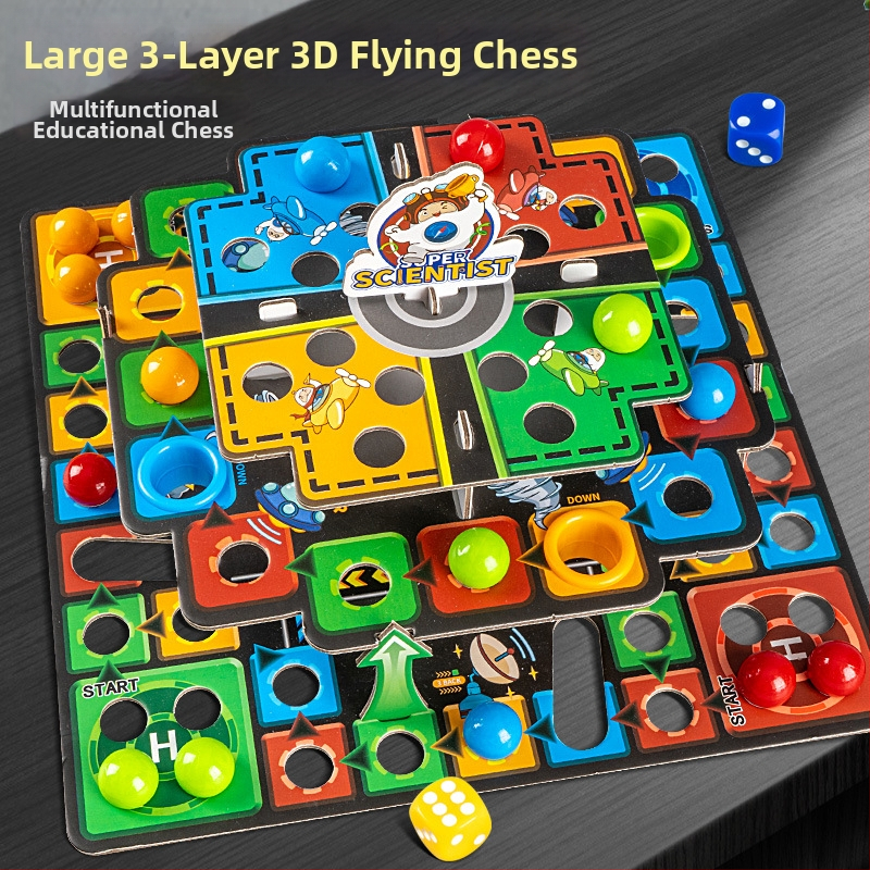 3D Flying Chess za djecu - slagaljka trodijelna ploča, edukativna igra za uzrast 4–6 godina