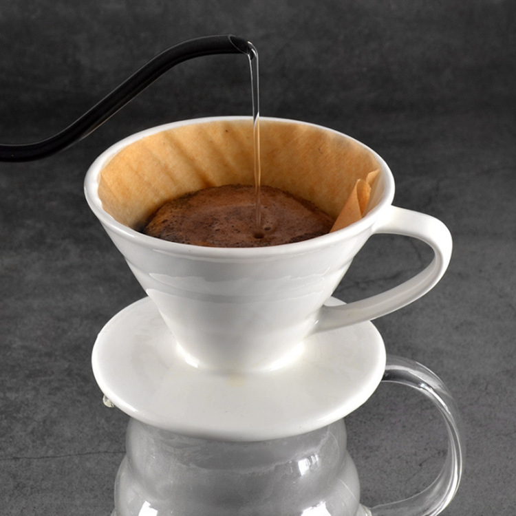 Căniță-filtru de cafea din porțelan, V60 cu filet, pentru două persoane, preparare manuală