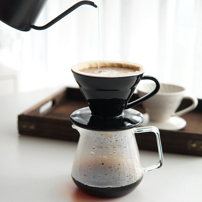 Căniță-filtru de cafea din porțelan, V60 cu filet, pentru două persoane, preparare manuală