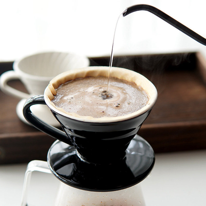 Căniță-filtru de cafea din porțelan, V60 cu filet, pentru două persoane, preparare manuală