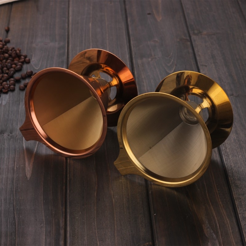 Filtru de cafea din oțel inoxidabil 304, cu plasă dublă, con de filtrare integrat, design minimalist