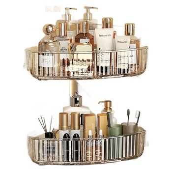 Raft transparent pentru baie, triunghiular, depozitare pentru cosmetică, montat în colț pe perete
