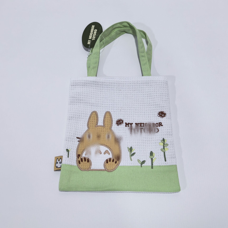 Geantă tote cu model de wafel și broderie desen animat, mâner de mână, husă pentru apă de gură, husă cu fermoar și portofel pentru monede