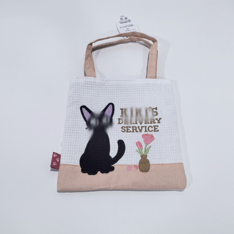 Geantă tote cu model de wafel și broderie desen animat, mâner de mână, husă pentru apă de gură, husă cu fermoar și portofel pentru monede