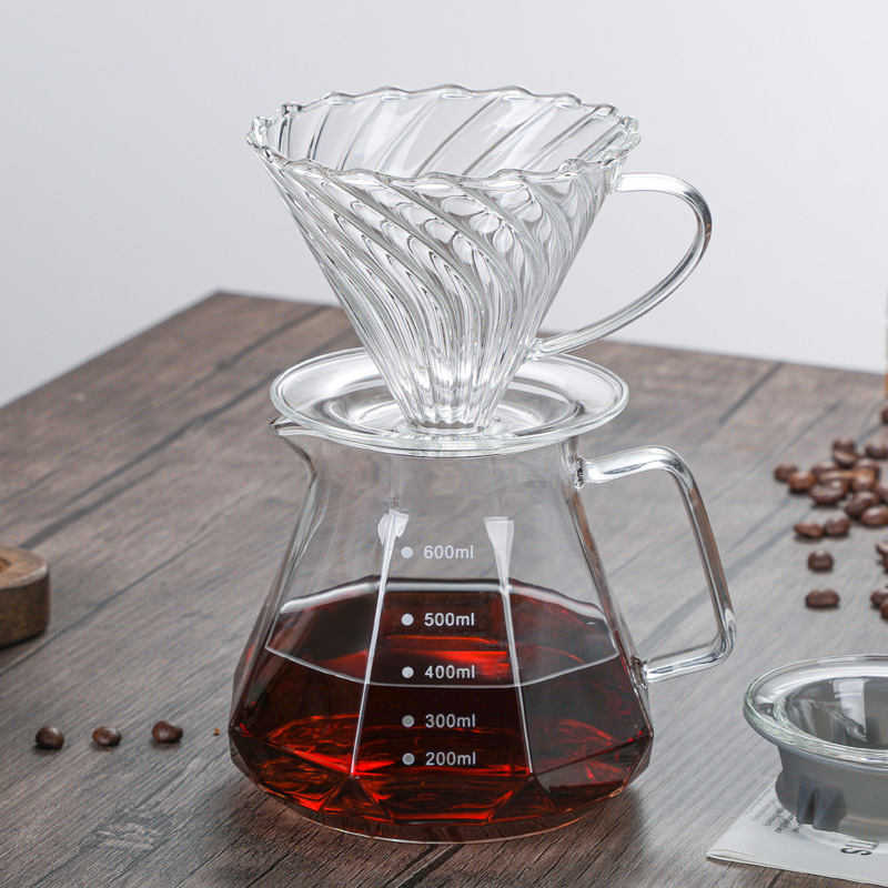 Set de cafea din sticlă cu filtru pour-over manual, cană pentru partajare și filtru pentru cold brew și drip american.