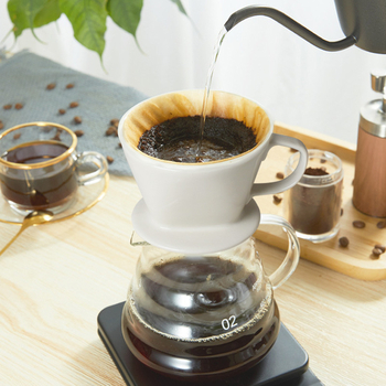 Căniță ceramică pentru filtru de cafea cu mâner, pentru 2–4 porții, filtru cu 3 orificii în formă de ventilator