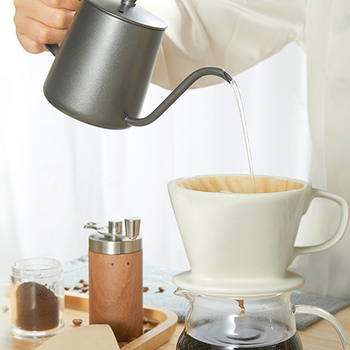 Căniță ceramică pentru filtru de cafea cu mâner, pentru 2–4 porții, filtru cu 3 orificii în formă de ventilator
