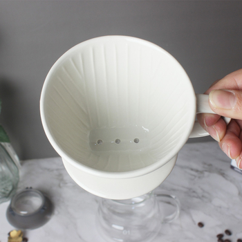 Căniță ceramică pentru filtru de cafea cu mâner, pentru 2–4 porții, filtru cu 3 orificii în formă de ventilator