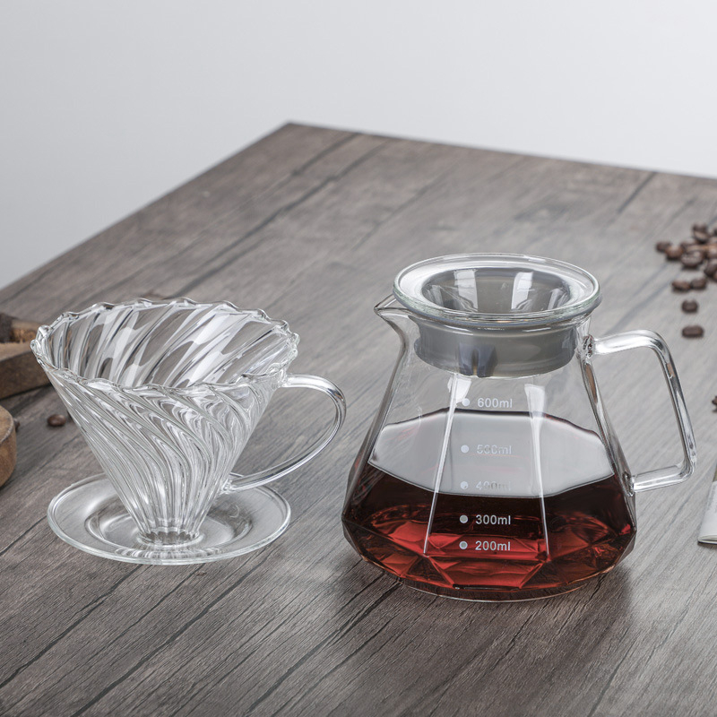 Set de cafea din sticlă cu filtru pentru preparare prin turnare – include filtru și pâlnie