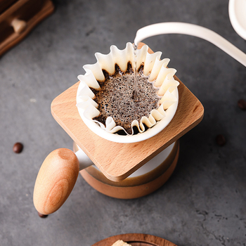 Cană ceramică pentru cafea pour-over, fără filtru de hârtie, dispozitiv de picurare portabil, filtru de ceai, ceașcă în formă de UFO cu suport din lemn