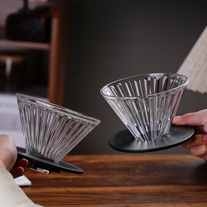 Cana de filtru cafea din sticlă borosilikată, filtru V60 cu caneluri drepte