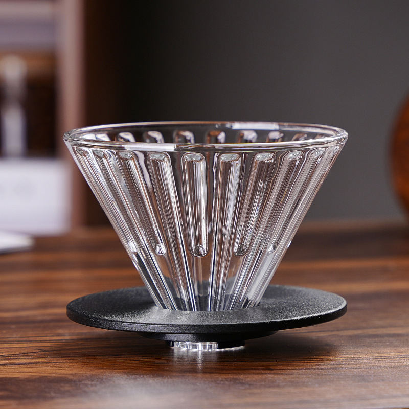 Cana de filtru cafea din sticlă borosilikată, filtru V60 cu caneluri drepte