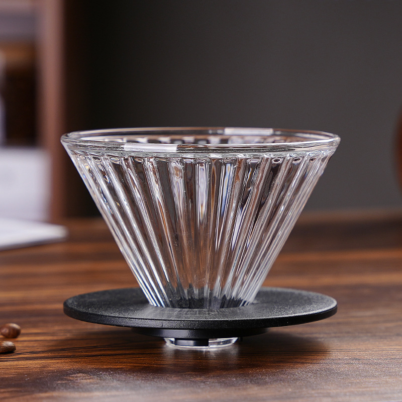 Cana de filtru cafea din sticlă borosilikată, filtru V60 cu caneluri drepte