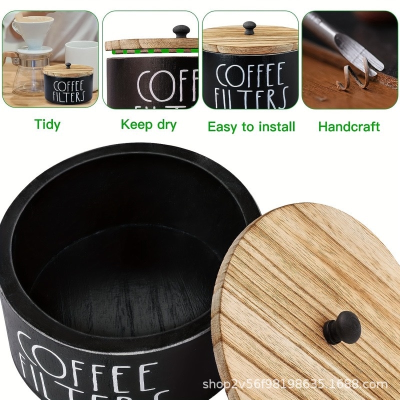 Cutie din lemn pentru filtre de cafea – organizator circular pentru birou