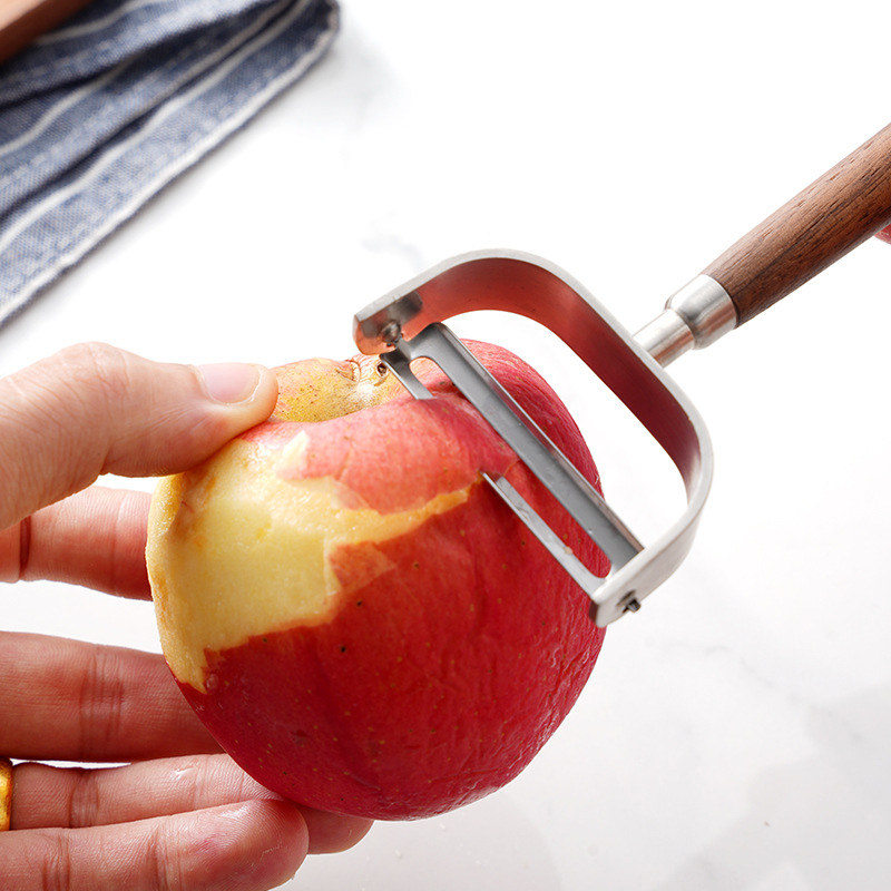 Descojitor din oțel inoxidabil 304, lemn de nuc – unealtă de bucătărie pentru curățat fructe și cartofi