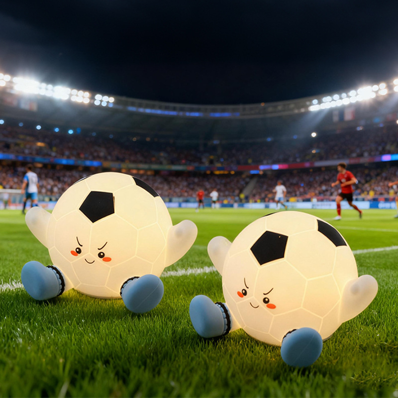 Lampă de birou din silicon, în formă de fotbal, decorativ, activare la atingere, temporizator, iluminare ambientală, USB reîncărcabilă