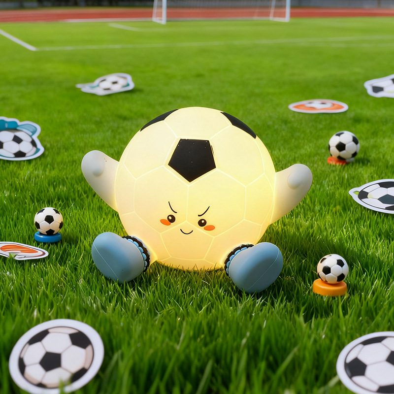 Lampă de birou din silicon, în formă de fotbal, decorativ, activare la atingere, temporizator, iluminare ambientală, USB reîncărcabilă