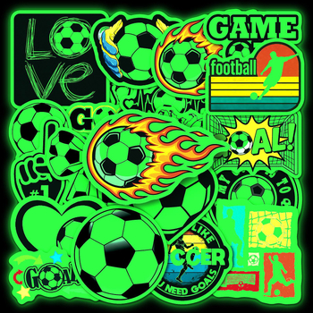 20 autocolante de fotbal fluorescente, care luminează în întuneric, serie sport pentru decor de birou, autocolante impermeabile pentru perete și cască
