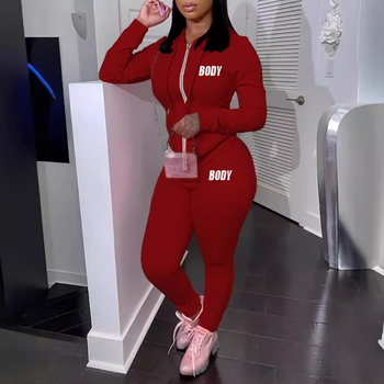 Ženski jesenski set s kapuljačom, dvije komponente, s natpisima – casual sportski stil