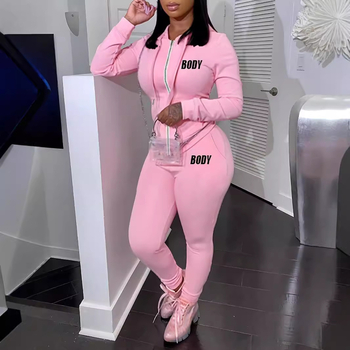 Ženski jesenski set s kapuljačom, dvije komponente, s natpisima – casual sportski stil