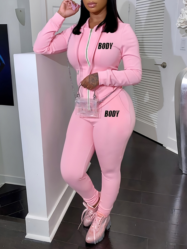 Ženski jesenski set s kapuljačom, dvije komponente, s natpisima – casual sportski stil