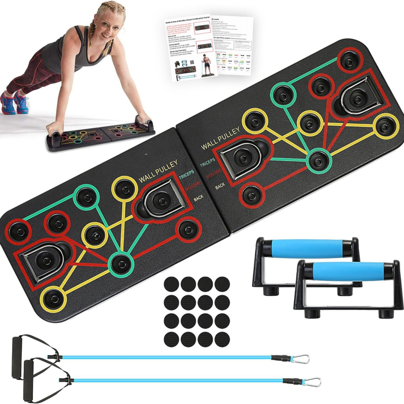 Višenamjenski stalak za sklekove za trening prsiju, trbuha i tricepsa, prijenosna kućna fitness oprema, model 10 funkcija, dimenzije 64,5×19×2 cm