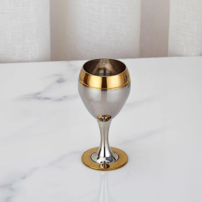 Set de pahare de vin din oțel inoxidabil 304, cu margine auriu, însoțit de farfurii și boluri – pentru bar, cocktail, restaurant și uz casnic