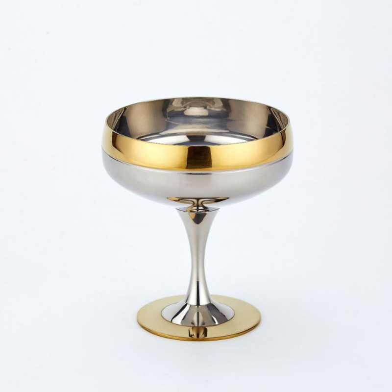 Set de pahare de vin din oțel inoxidabil 304, cu margine auriu, însoțit de farfurii și boluri – pentru bar, cocktail, restaurant și uz casnic