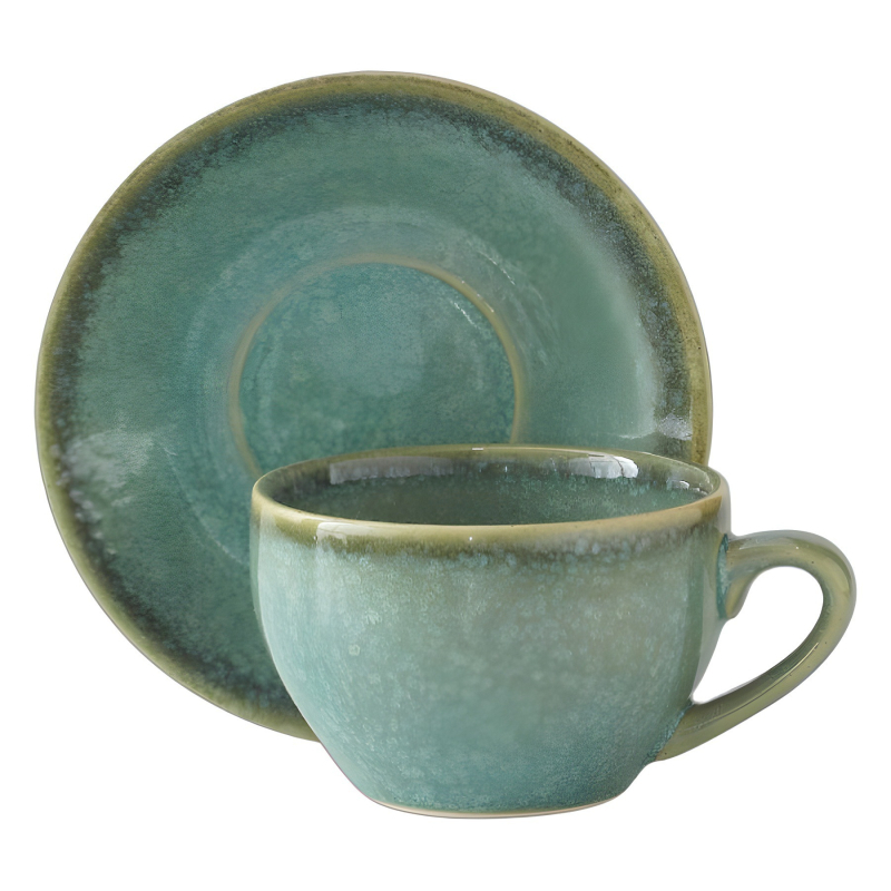 Set de cești de cafea din ceramică cu farfurioară, finisaj ars în cuptor, stil retro