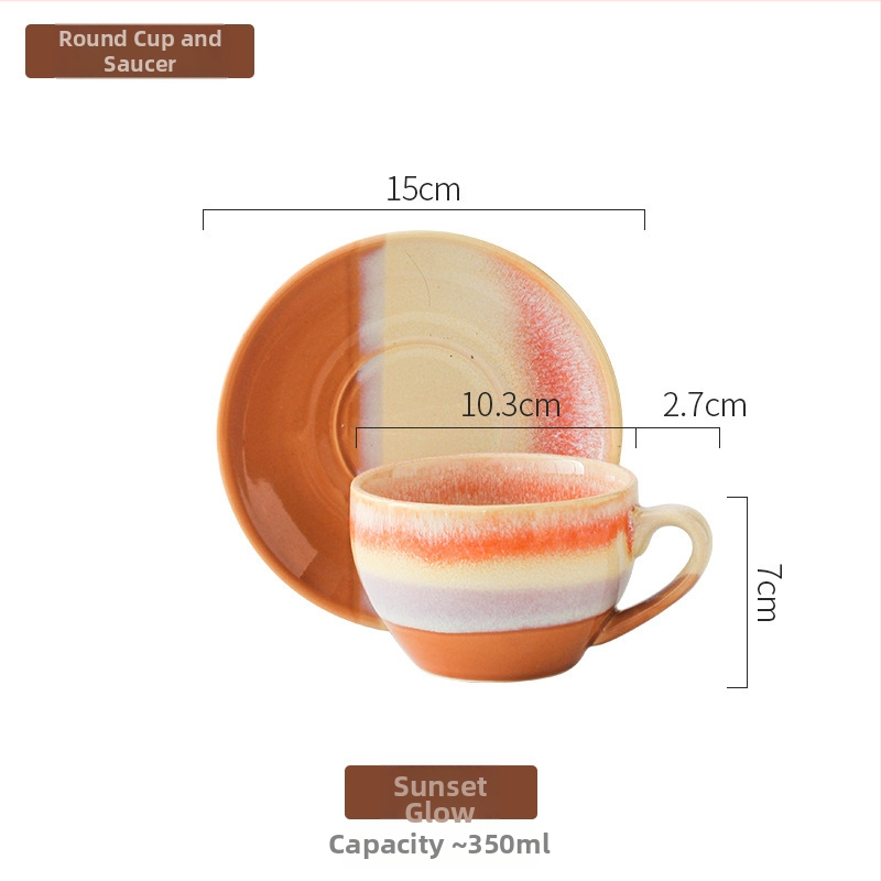 Set de cești de cafea din ceramică cu farfurioară, finisaj ars în cuptor, stil retro